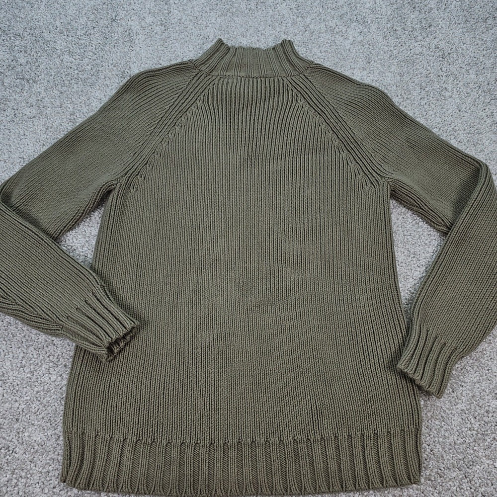 ORVIS Womens Mock Neck Ribbed Knit Sweater Olive Green Cotton Blend Size M